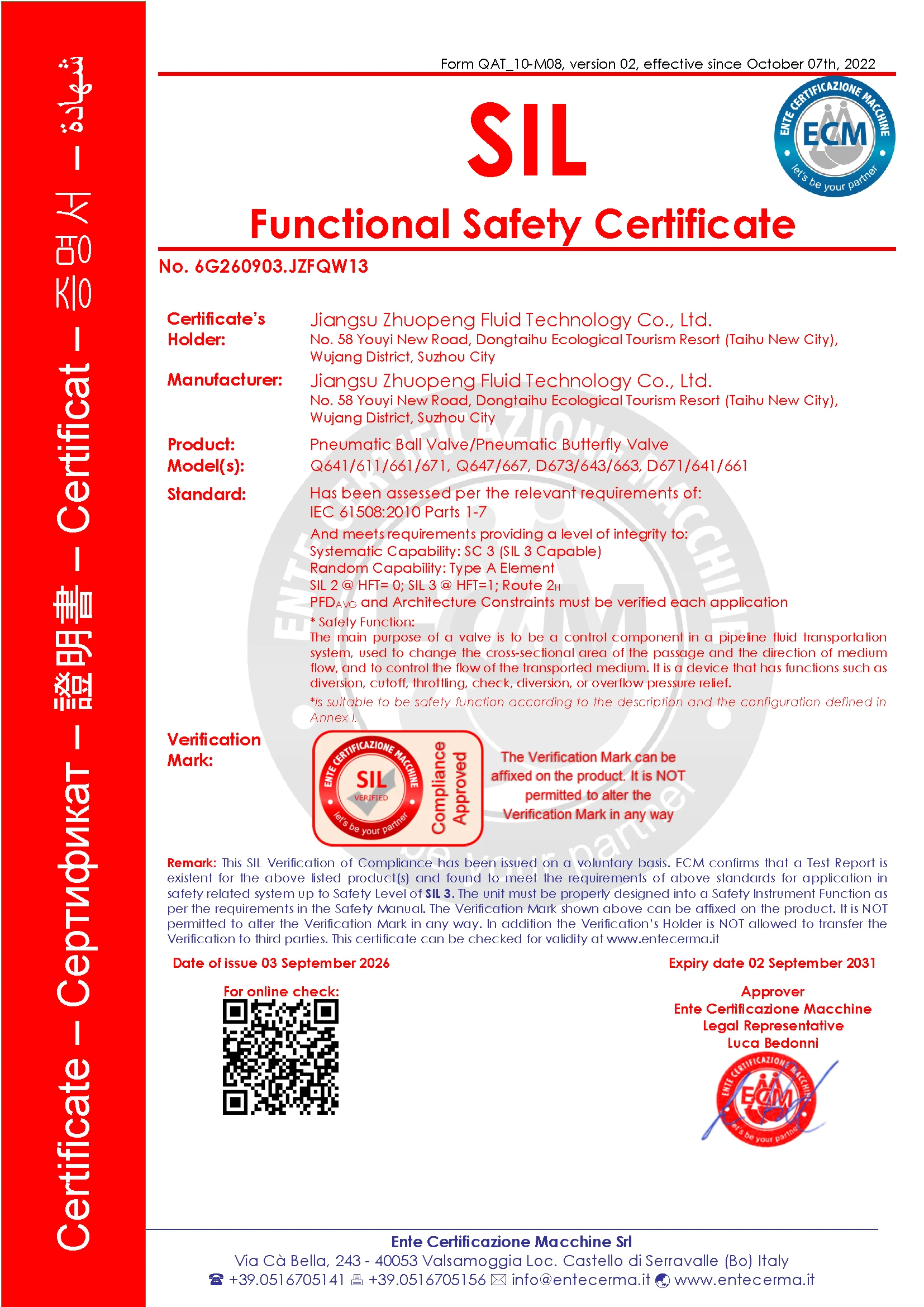 Functional Safety Certificate