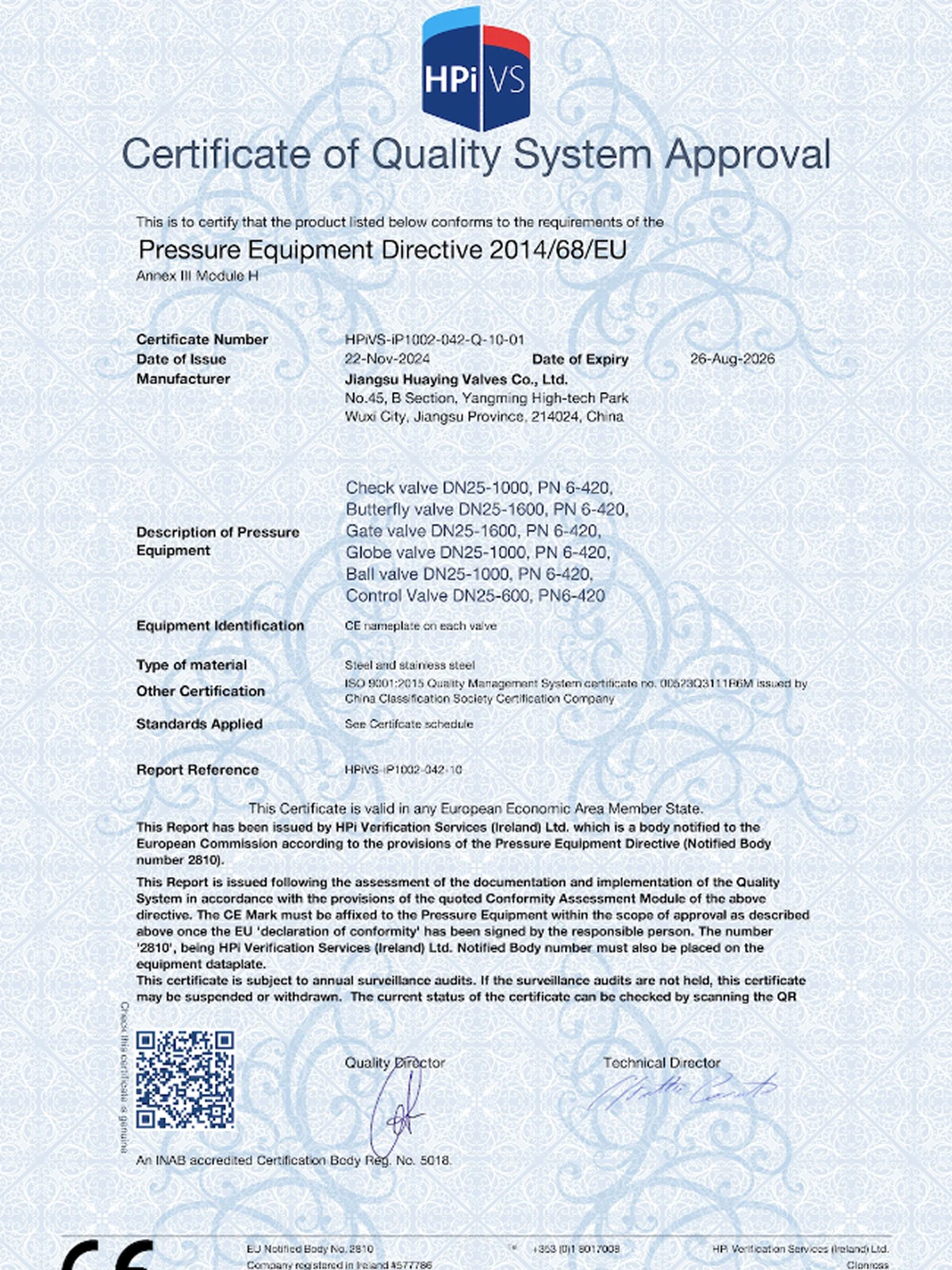 CE‑PED Certification